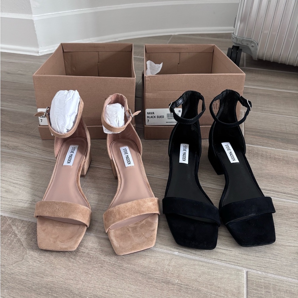 Steve Madden Women's Black and Tan Suede Sandals bundle